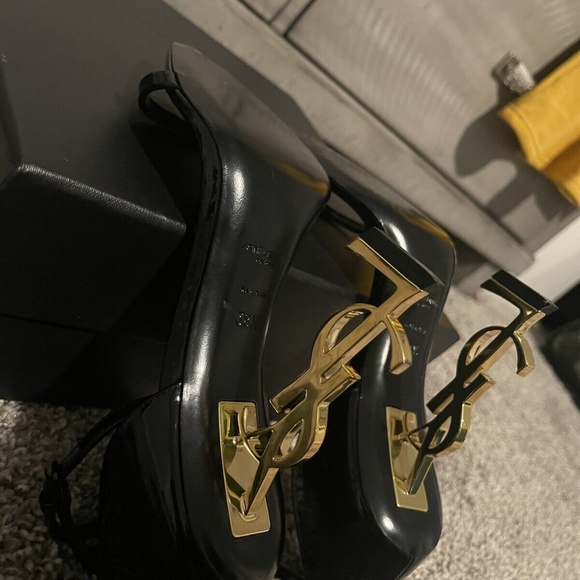 YVES SAINT LAURENT BLACK OPYUM 110 HEEL ANKLE STRAP IN PATENT LEATHER - Picture 4 of 16